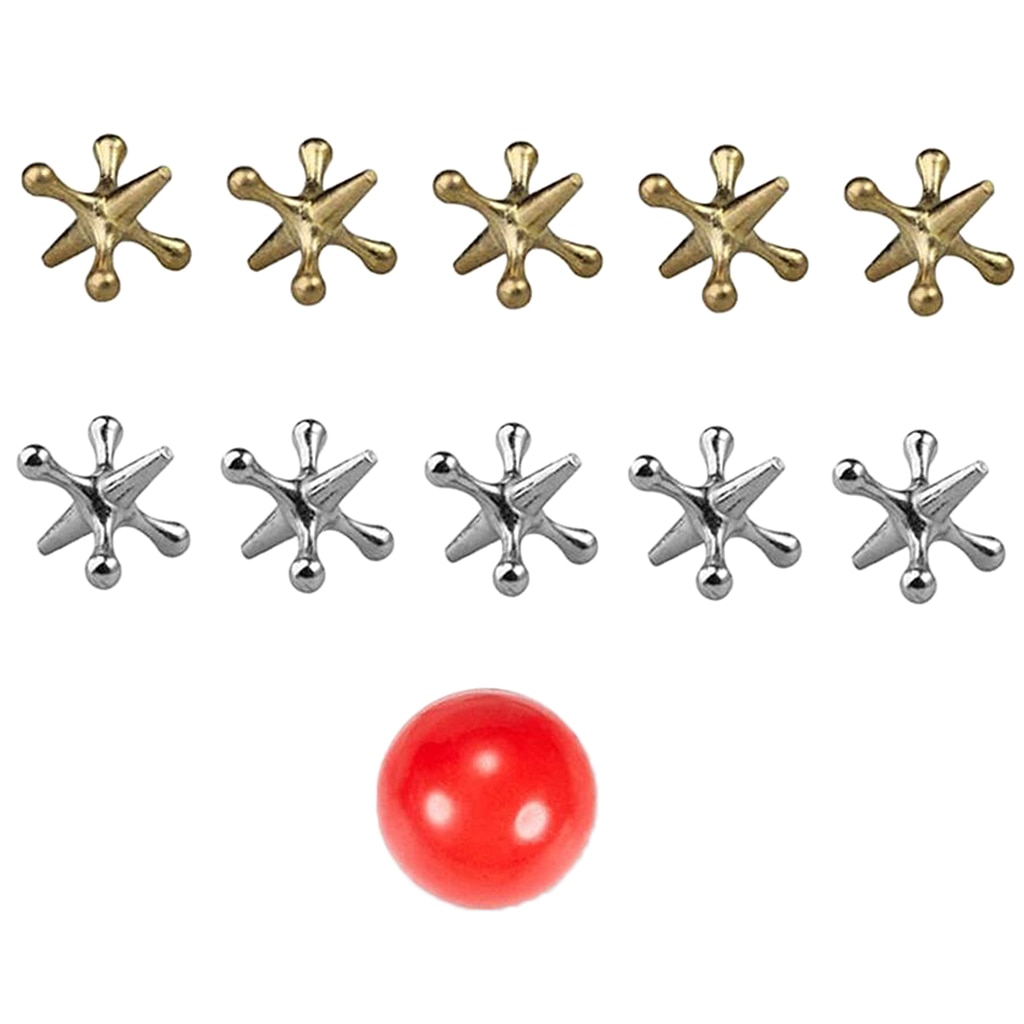 Jack Games- 10 Pcs and  Metal Jacks 1 Red Rubber Bouncy Balls Classic Game of Jacks for Party Favor Kids and. 
