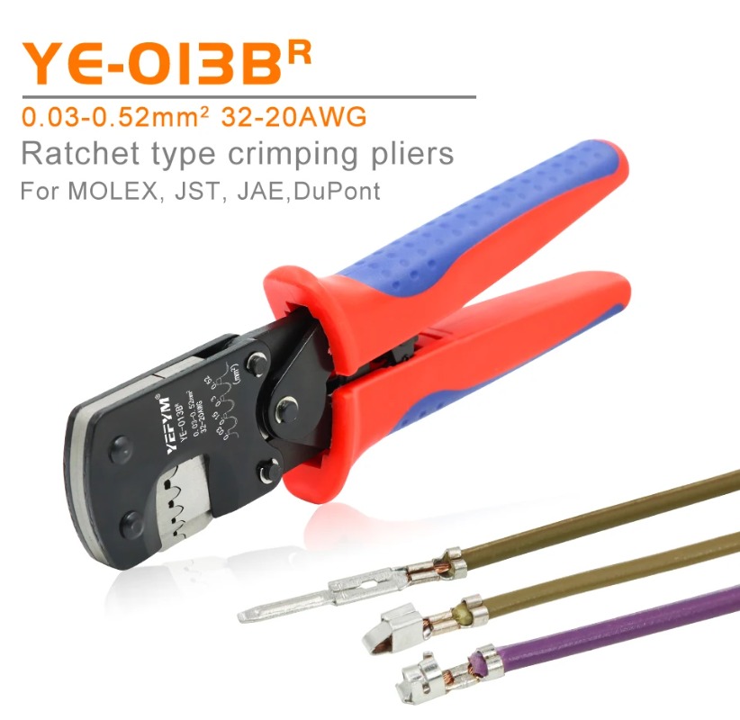JST DuPont Terminals XH2.54/PH2.0/ZH1.5/SH1.0/ DuPont 2.0/2510 Pliers YE-013BR Mini Crimping Tools 0.03-0.52mm²/32-20AWG. 