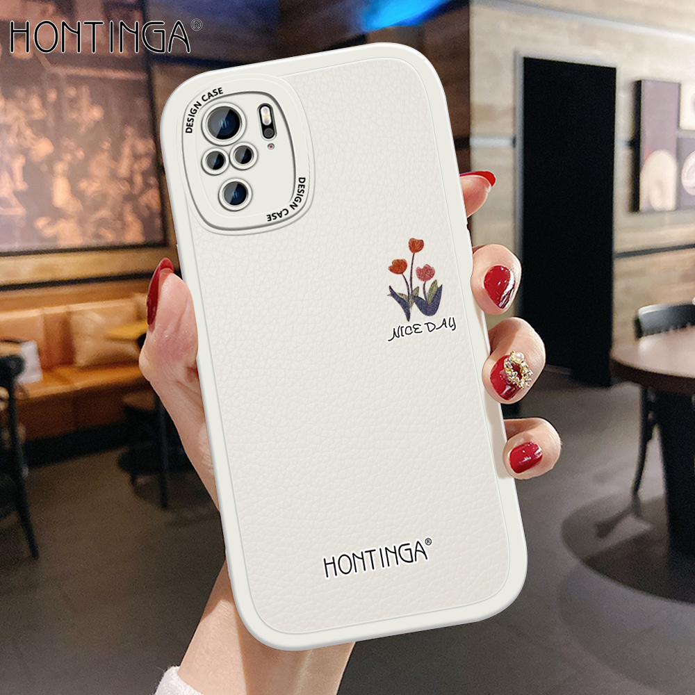 Hontinga for Redmi Note 10 4G Note 10S Back Cover PU Leather Simple Colorful Phone Case Soft Silicone Edge Mobile Cover