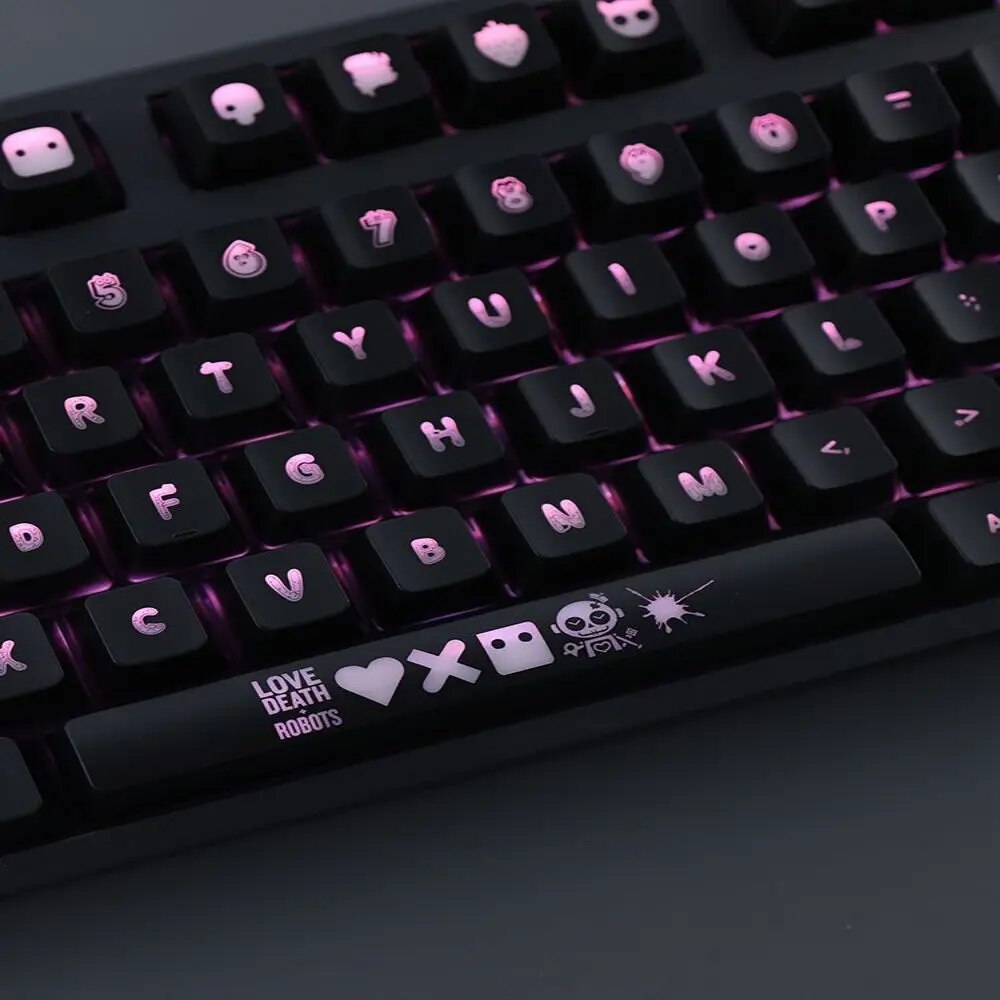 Love Death And Robots Keycaps OEM Profile For Mechanical Keyboard DYE-SUB Cute Letter Transparency Backlight 104 Key Caps Set. 