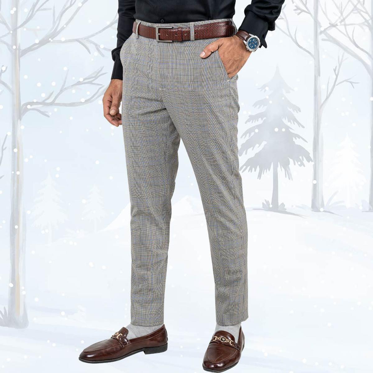 Richman Mens Formal Cotton Ash Check Smart Shape Pant