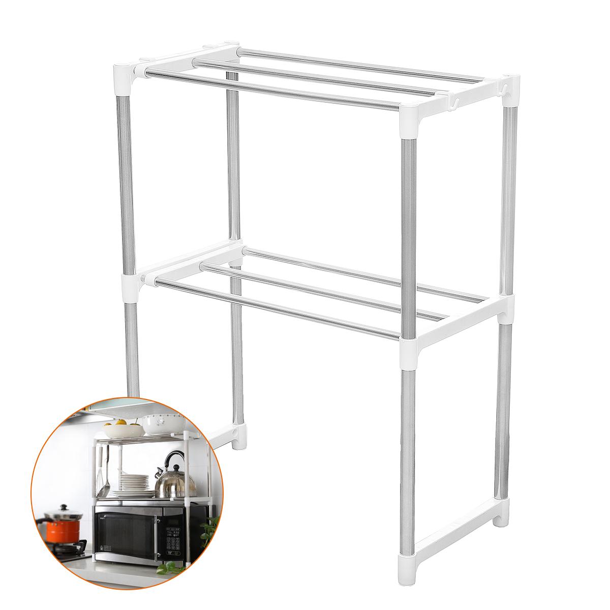 Two-Tier Multifunctional Stainless Steel Fine Mesh Silver Microwave Oven Rack Kitchen Shelves -. 
