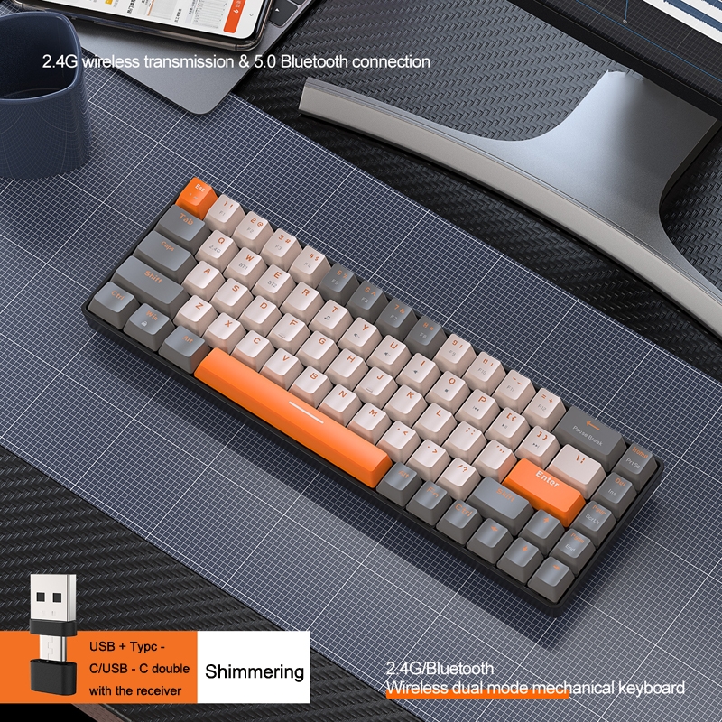 ZIYOU LANG K68 68 Keys Bluetooth Wireless Dual Model Mechanical Keyboard, Style: Red Shaft Version (Shimmering). 