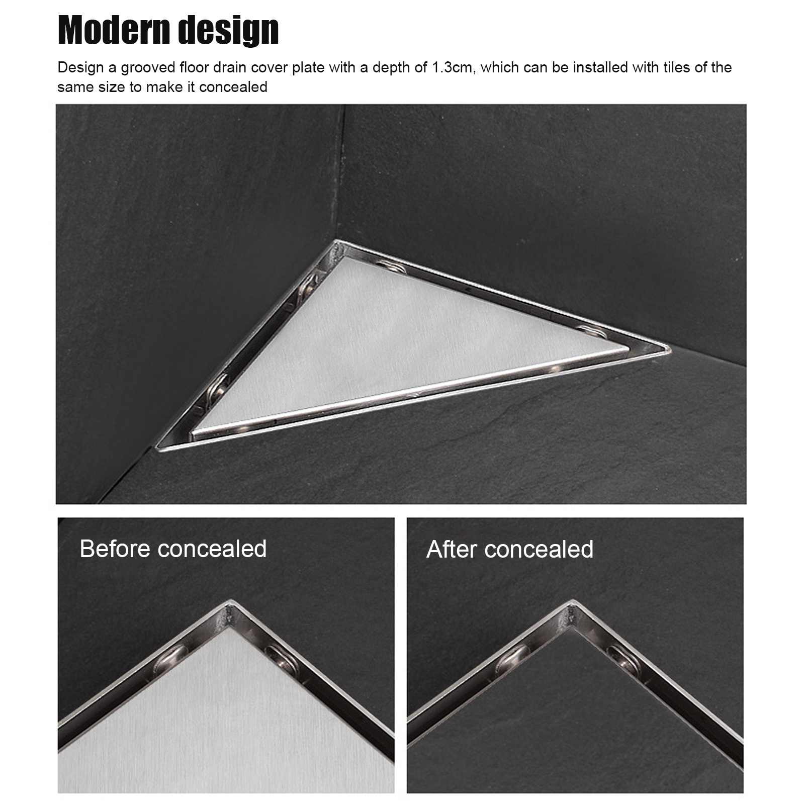 Concealed Floor Drain Triangular Corner Set for Home Balcony Bathroom Shower Room. 
