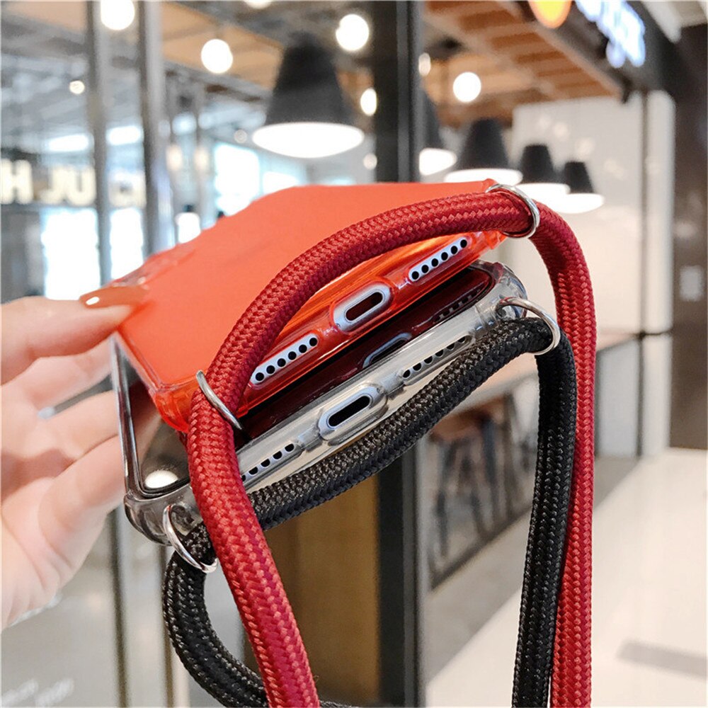 Strap Cord Chain Phone Case For iPhone 12 11 Pro Xs MAX XR 6 7 8 Plus SE Crossbody Necklace Cord Lanyards With Rope Clear Cover. 