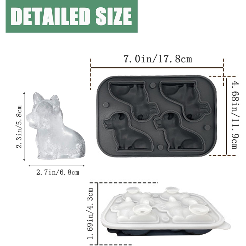 Bear Ice Cube Trays Corgi Shape Ice Cube Mold Silicone Ice Mold Fun Shapes 4-Hole Reusable Ice Cube Tray Gifts For Corgi Lovers. 