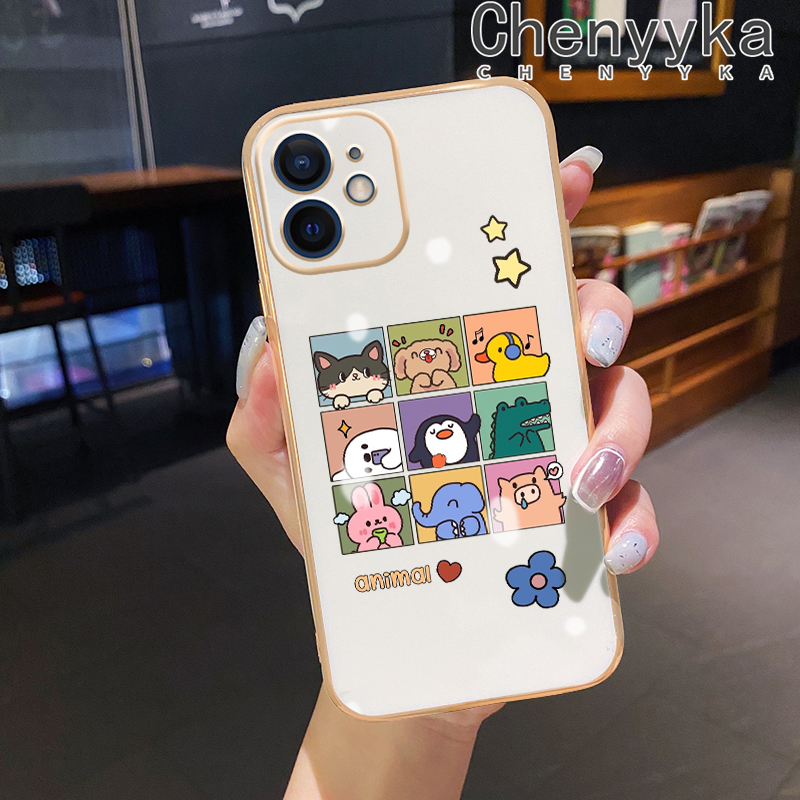 Chenyyka Case For iPhone 6 6s 6 Plus 6s Plus Case Cartoon Cute Animal Pattern New Design Luxury Plating Phone Cases Side Edge Pattern Shockproof Soft Case Full Cover Camera Protection Case. 