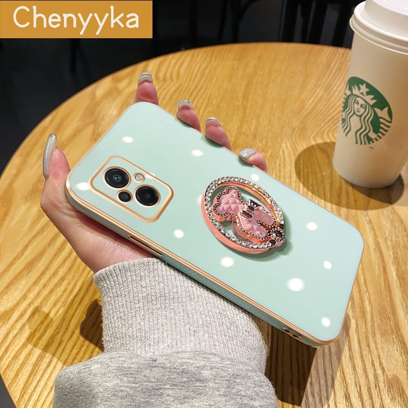 Chenyyka For Xiaomi Poco M5 Case Flash Drill Metal Rotate Bracket Design Side Square Edge Plating Silicone Soft Casing Full Lens Camera Protection Back Cover. 