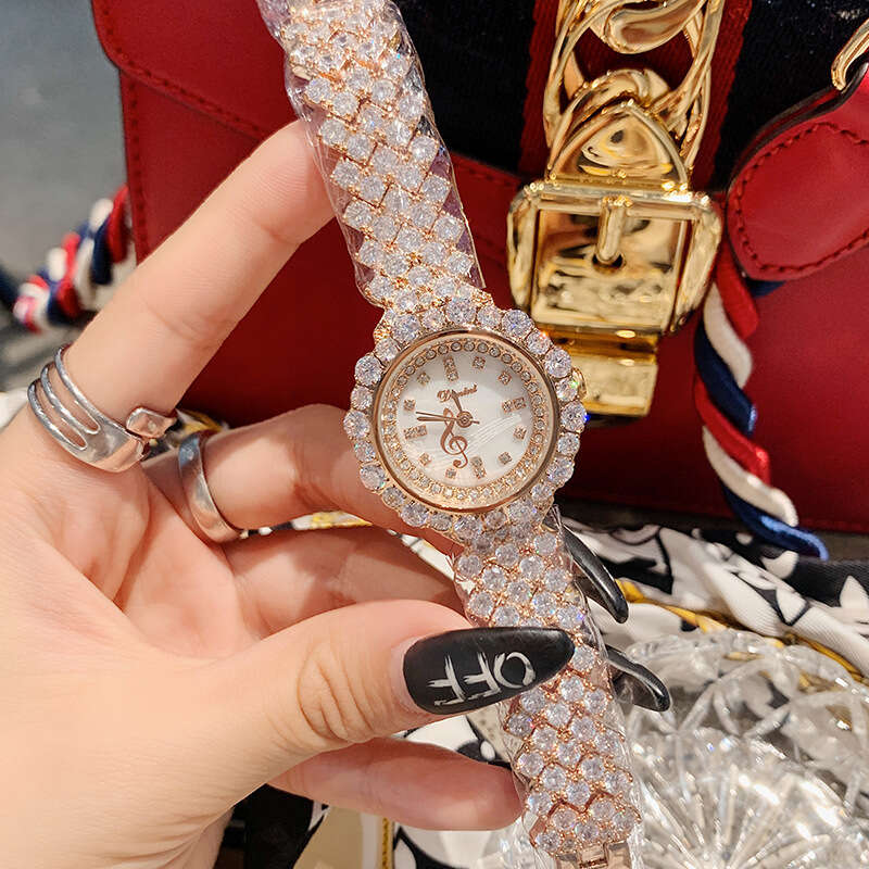 Timmy's New Fashion Full Diamond Bracelet, Notes, Shell Face Quartz Waterproof Watch, Women's Watch. 