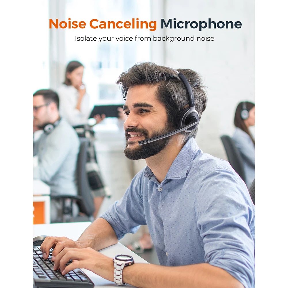 Mpow M5 Pro Bluetooth 5.0 Headphones with Mic Charging Base Wireless Headset for PC Laptop Call Center Office 18H Talking Time. 