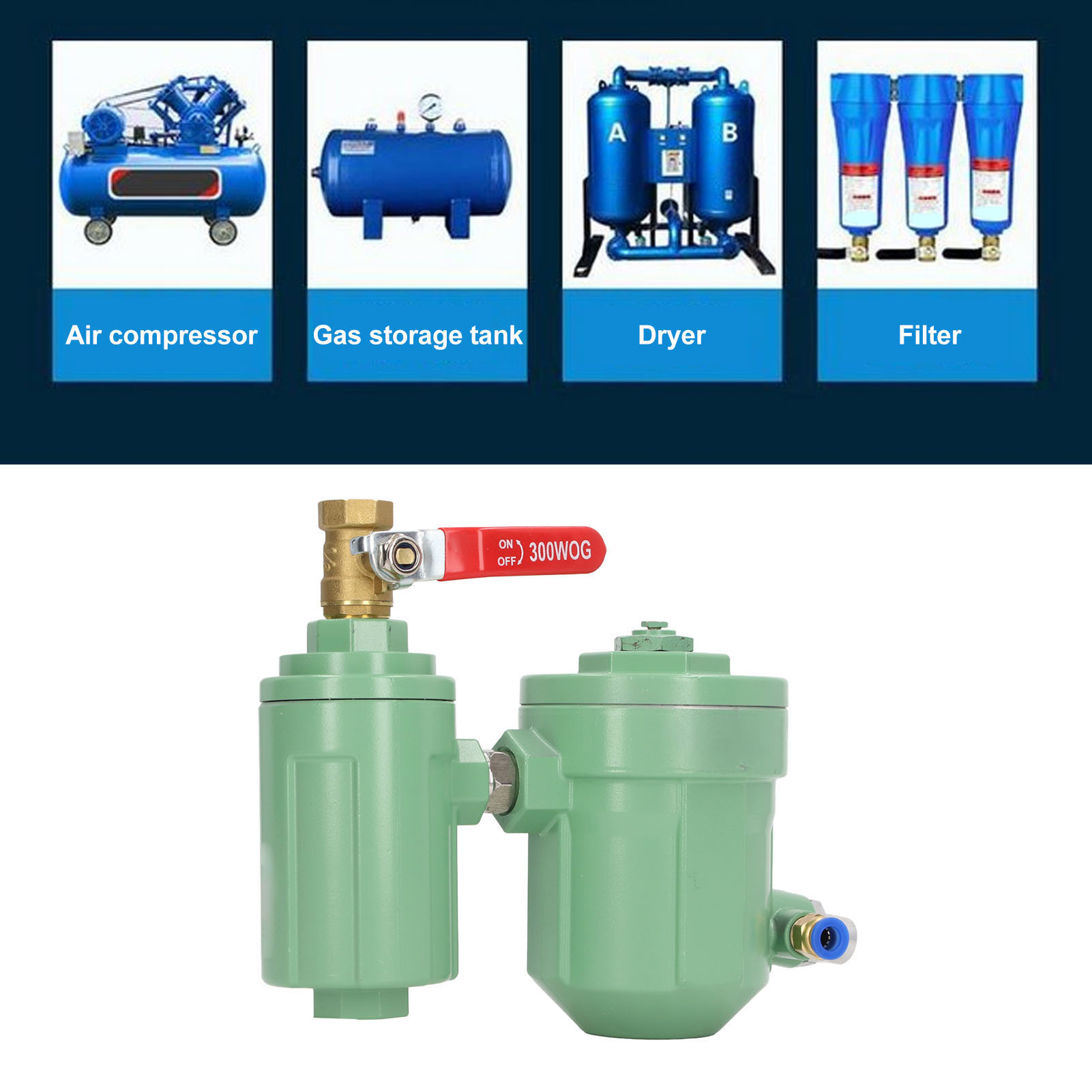Air Compressor Tank End Drain Valve Inlet G1/2in Convenient Outlet G1/4in Eco Friendly Automatic Water Trap Separator with Mounting Tube for Factory. 