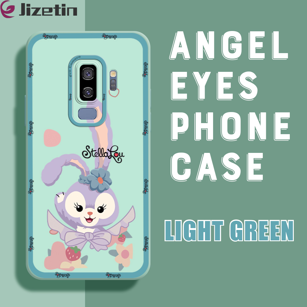 Jizetin for Samsung Galaxy S9 Plus Back Cover Sweet Strawberry StellaLou Lens Full Protection Frame Phone Case Soft TPU Shockproof Square Mobile Phone Cases