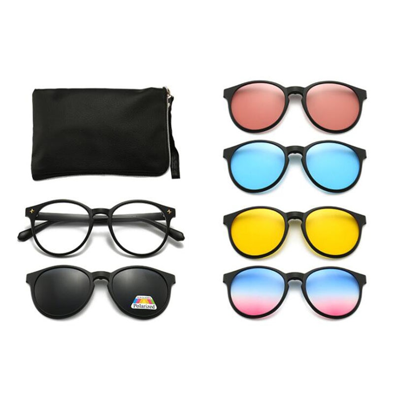 s 5 In 1 ound Clips On lasses olarized 400 Women Anti agnet Sunglasses riing Opt Sun lasses Frame