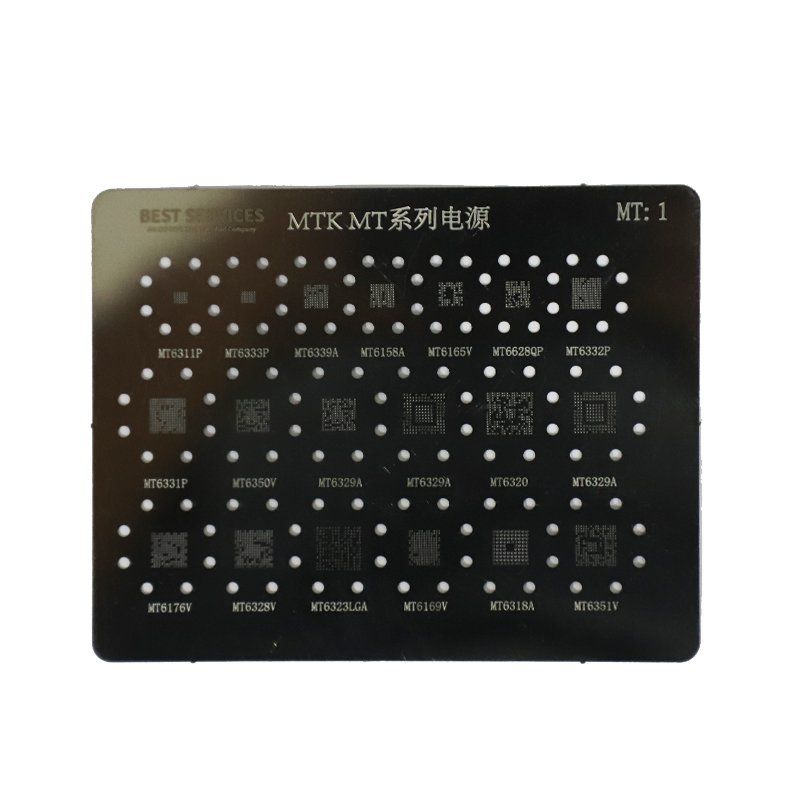 MT:1 MTK Mediatek Power IC Reballing Stencil Template For MT6311P MT6332P MT6328V MT6323LGA MT6165V MT6320 MT6176V  MT6329A MT6628QP Professional Phone Soldering Rework Repair. 