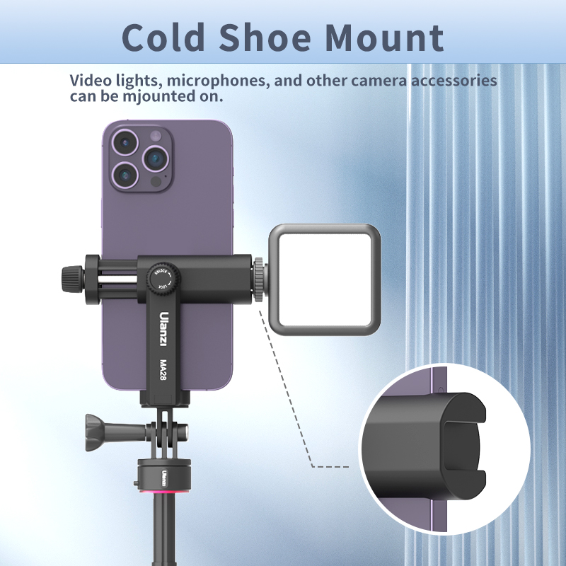 Ulanzi MA28 Phone Stand Clamp Gopro Tripod Mount 360 Rotation Phone Clip with Cold Shoe for Microphone Led Video Vlog Live. 