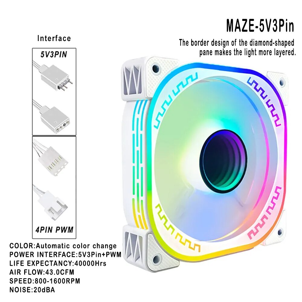 IWONGOU Pc Fan 120mm 4pin Pwm Ar12pro with Argb Controller White Computer PC Case Coolers 5v3pin Aura Sync. 