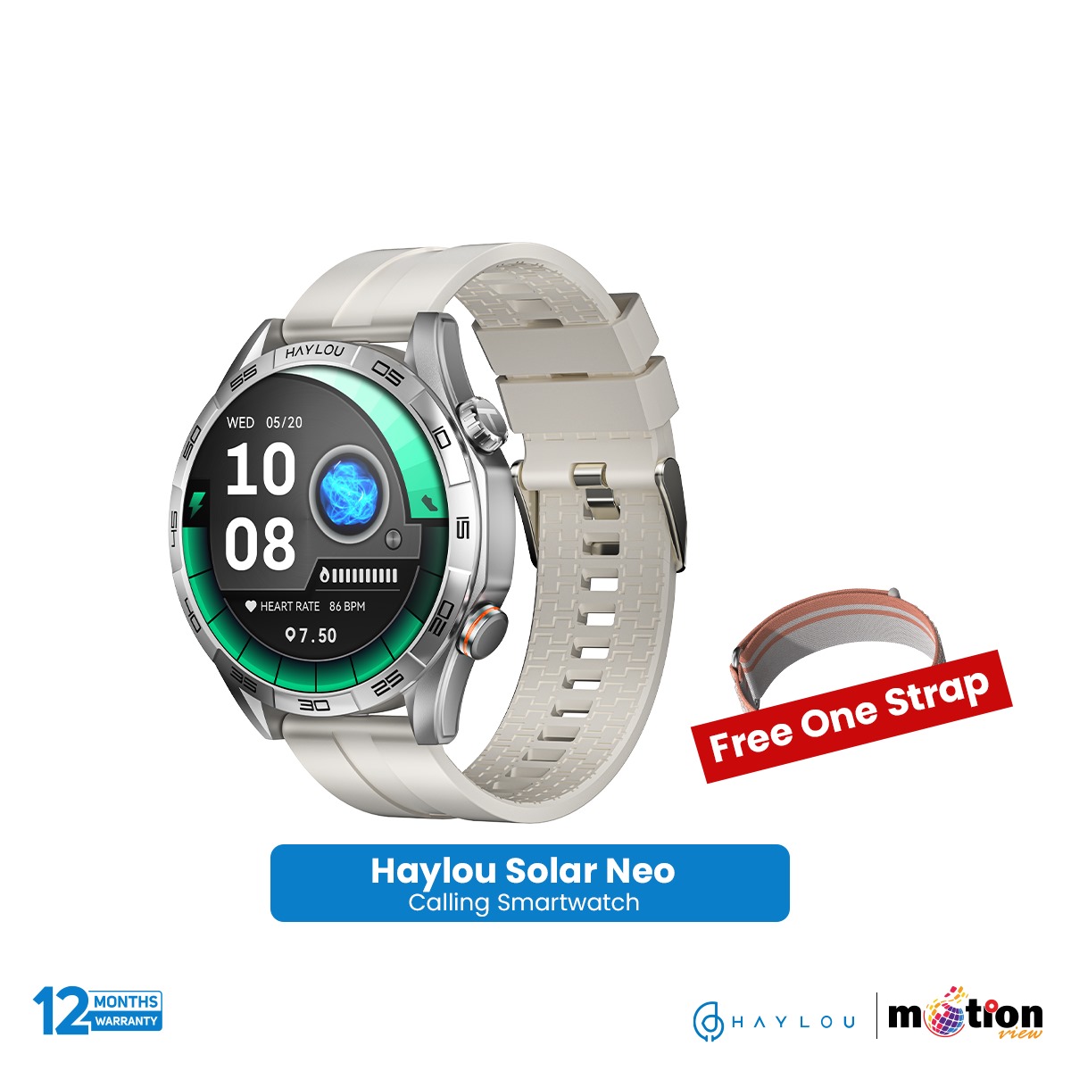 Haylou Solar Neo 1.53" Bluetooth Calling Smart Watch (Double Strap). 