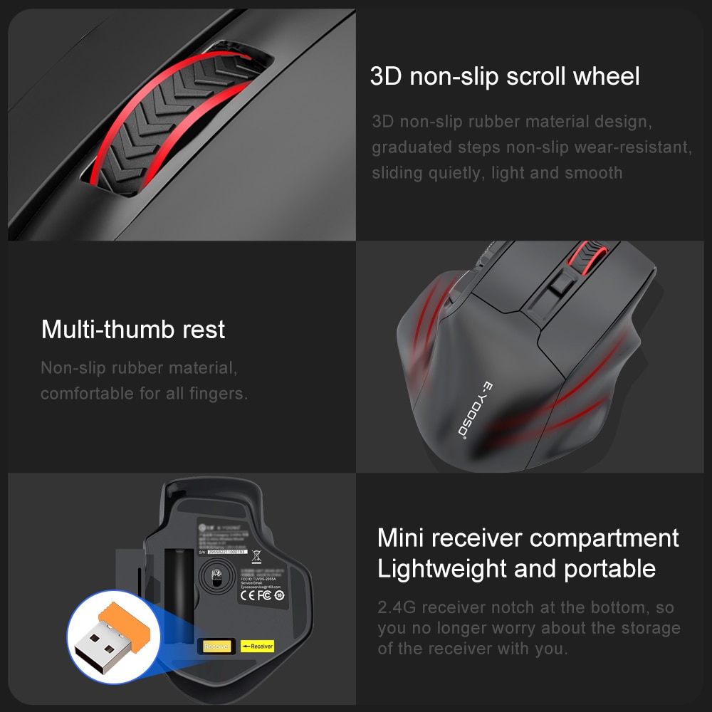 E-YOOSO X-31 USB 2.4G Wireless Gaming Large Mouse for Big Hands PAW3212 4800 DPI 5 Buttons for Gamer Mice Computer Laptop PC. 
