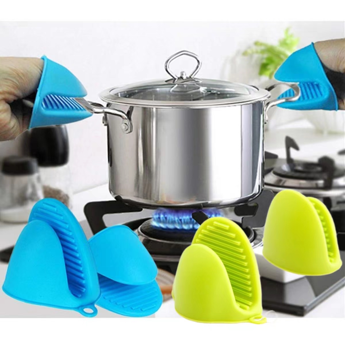 2PC Grip Oven Pot Holder Baking BBQ Cook Tools Mini Kitchen Non-slip Heat Resistant Oven Mitts Silicone Glove