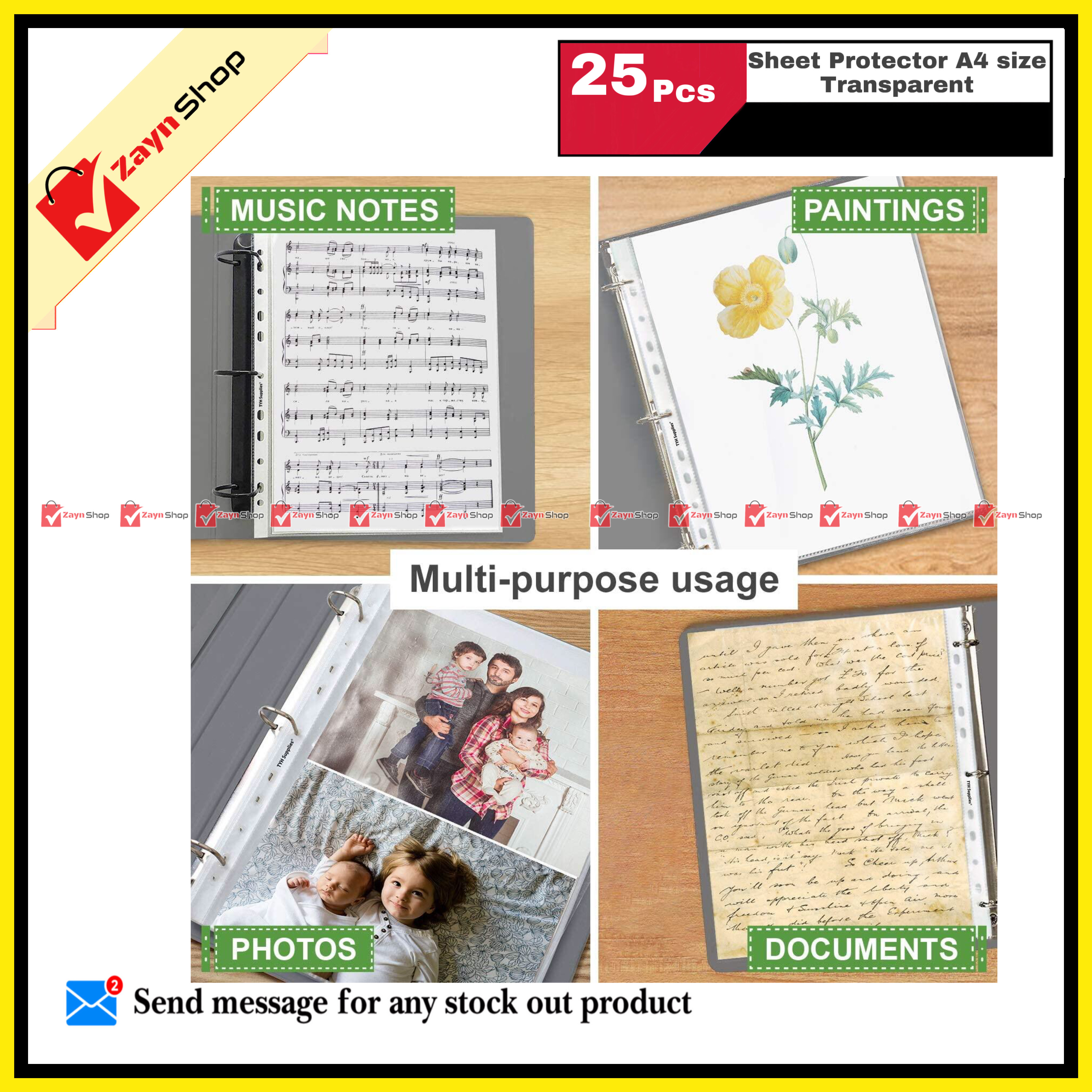 Sheet Protector A4 size Transparent 10 pcs  25 pcs or 100 pcs. 
