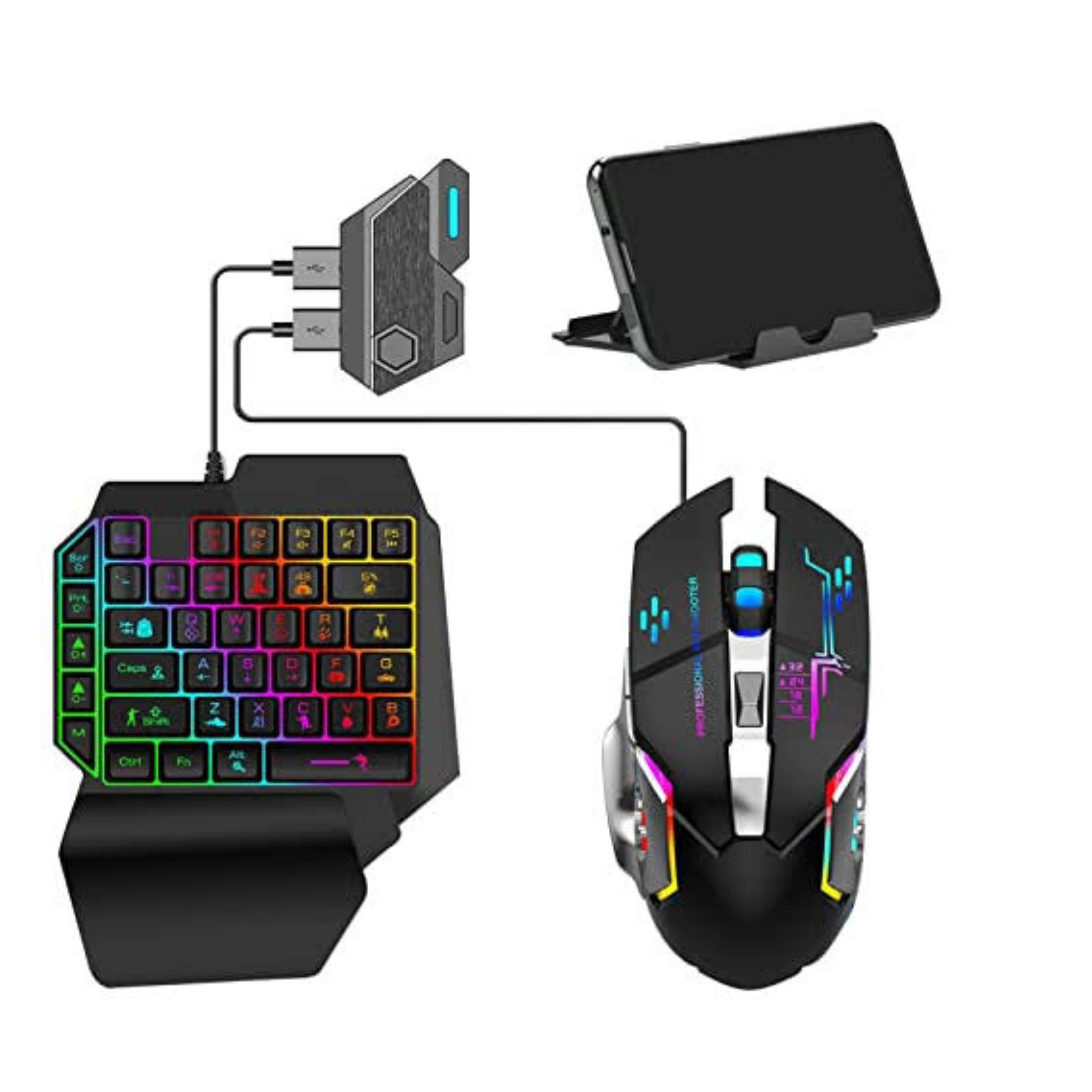 5 in 1 Bluetooth Gaming Keyboard Mouse Converter Combo for Smartphone, play your mobile games using the keyboard and the mouse Gaming Accessory Kit (Multicolor, For Android, iOS). 