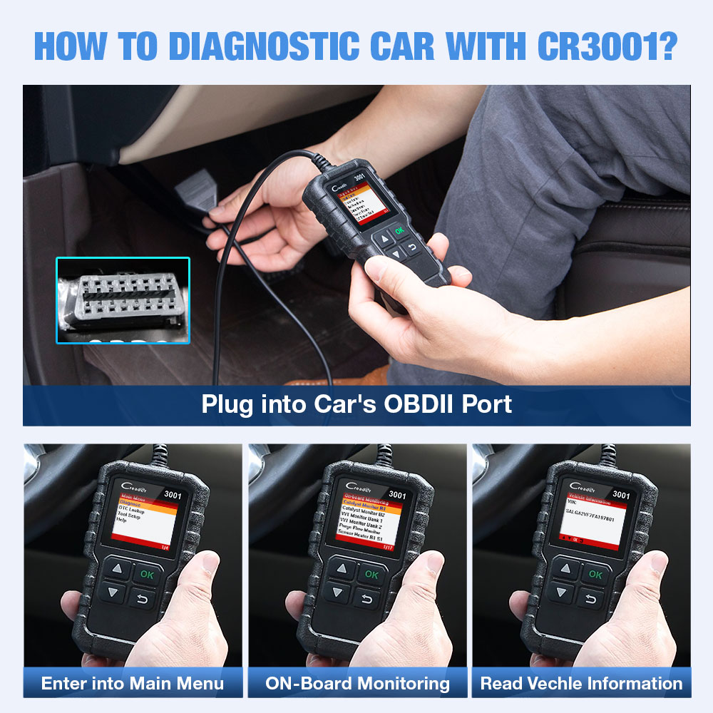 LAUNCH CR3001 Creader 3001 Code Reader V2.0 Lifetime Free update OBDII/EOBD Read Code Auto Diagnostic Tool DIY OBD Scanner KW590. 