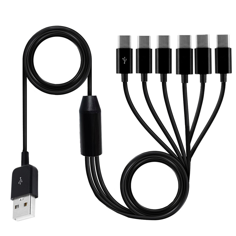 1 PCS 6-In-1 USB Type C Splitter Cable C Data Transmission Charing Cable 1.5m Black ABS for Phone Tablet
