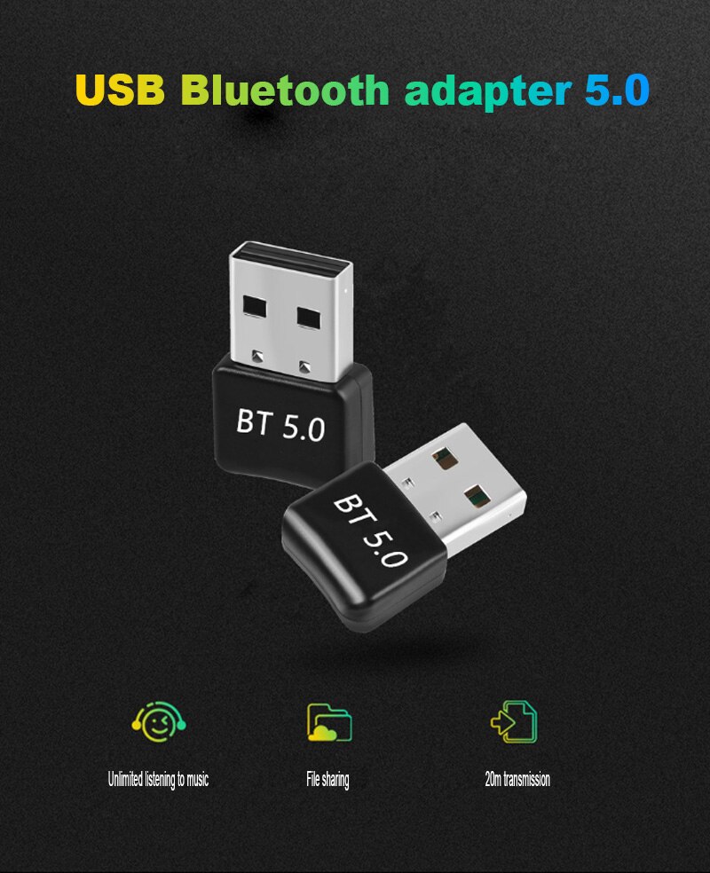 TEROW USB Bluetooth-compatible 5.0 Adapter USB2.0 3Mbps with RTL8761BUV Chip Transmitter Receiver Dongle for Laptop and Desktop. 
