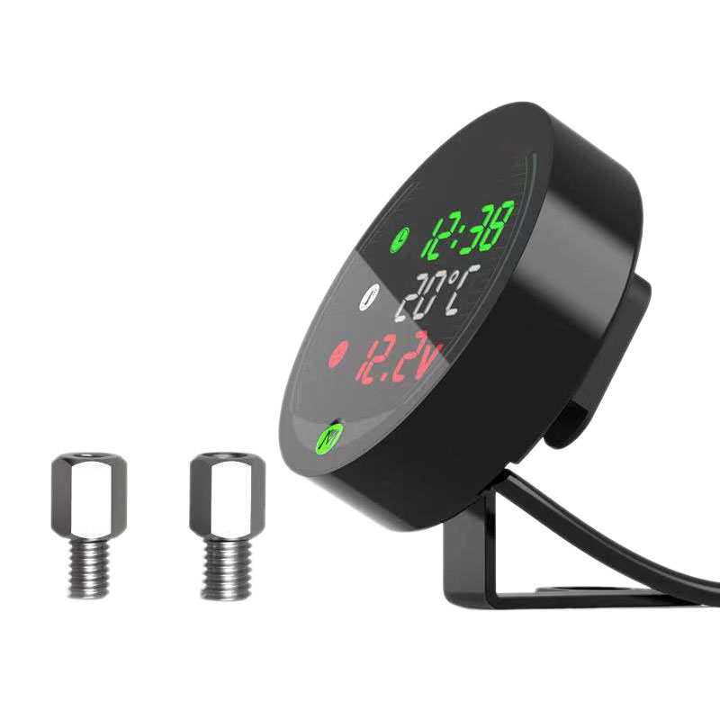 JDXHLAU 5 in 1 Motorcycle Water Temperature Meter USB Rechargable Time Voltmeter LED Night Vision Meter with Temperature Sensor