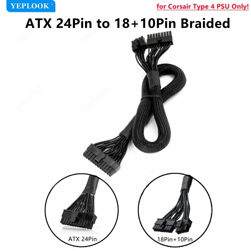 Original Type 4 Modular Power Cable for Corsair RM550x RM650x RM750x RM850x RM1000x PSU GPU PCIe 8Pin CPU 24Pin SATA Molex 4Pin. 