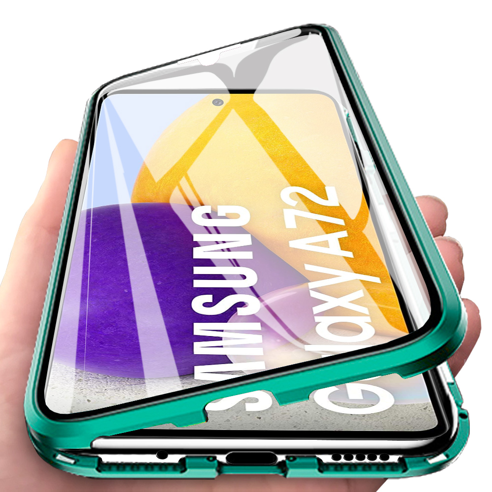 For Samsung Galaxy A72 Casing 360° Full Body Transparent Tempered Glass with Magnetic Adsorption Metal Bumper Case Cover