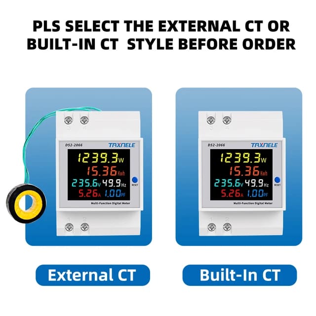 TAXNELE 6 IN1 Display D52-2066 Smart Meter AC40-300V Built-in CT Monitor Voltage Current Power KWH Electric Frequency Meter. 