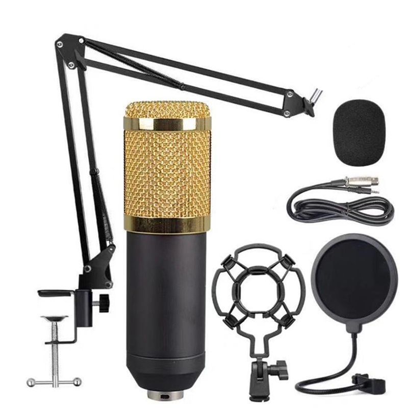 BM-800 Condenser Microphone Full Studio With V8 Sound Card Audio Interface External Usb Live Microphone Sound Card with Bluetooth Function with Smartphones Connections Full Package Setup for Youtuber/ Bloger/Siging/ Studio Recording. 