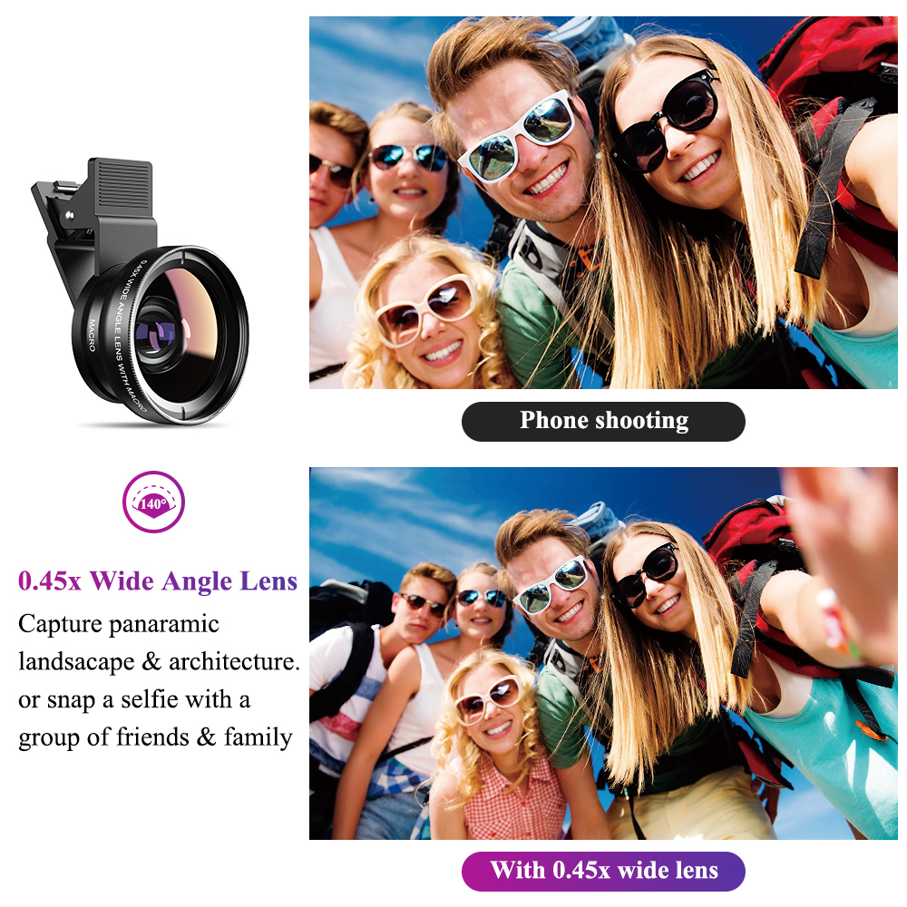 APEXEL New HD 37MM 0.45x Super Wide Angle Lens with 12.5x Super Macro Lens for iPhone Samsung Smartphones Camera Phone lens Kit. 