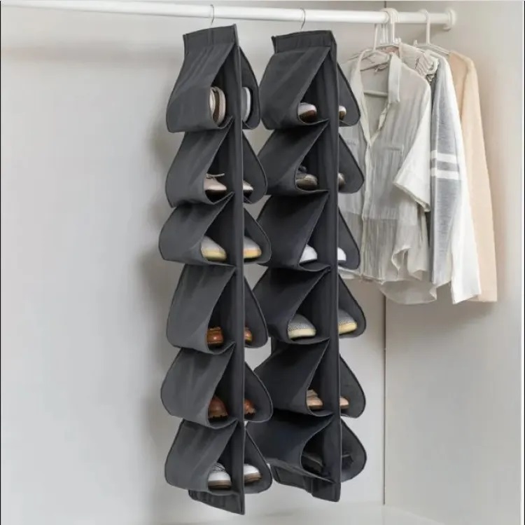 12 grid Hanging shoe storage bag Three dimensional hanging storage bag behind the wardrobe door Multi layer hanging bag. 