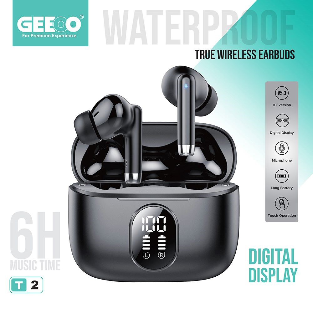 GEEOO T2 Digital Display Earbuds. 