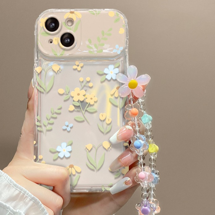 Suitable for Apple 14promax Phone case ipone13 Full Screen Floral Chain 15 Flip Mirror 7 Transparent Drop-Resistant. 