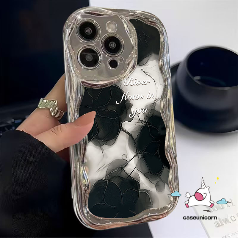 Art Retro Painting Cartoon Little Daisy Flowers Case Compatible for IPhone 15 13 14 11 12 Pro Max XR 7 6s 15 6 8 Plus X XS Max SE2020 Luxury Mirror 3D Wavy Curved Edge Plating Case. 