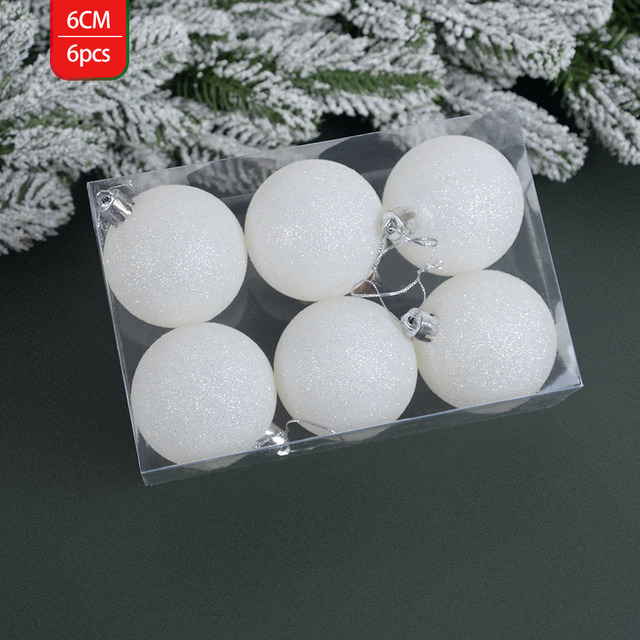 6pcs Glitter White Balls Tree Ornament Pendants For Home Xmas Hanging Decoartion New Year Navidad S