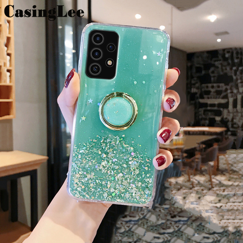 Casinglee for Galaxy A53 5G case Shiny Ring Glitter Soft Transparent Holder Stand Back cover with String for Samsung A53 5G Phone cases cover Stars Moon Girls. 