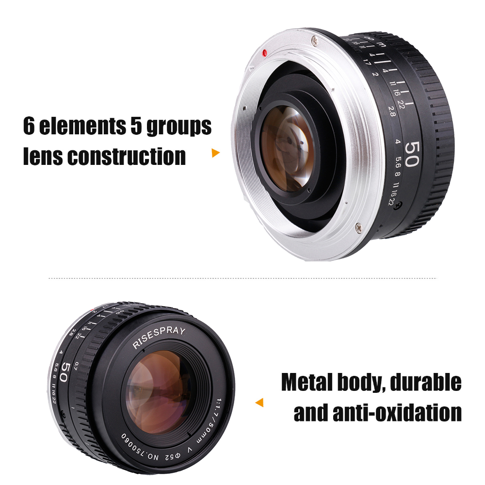 Metal RISESPRAY 50MM F1.7 Generation V Large Aperture Manual Focus Prime Full Frame Camera Lens For CANON EOS EF NIKON AI F. 