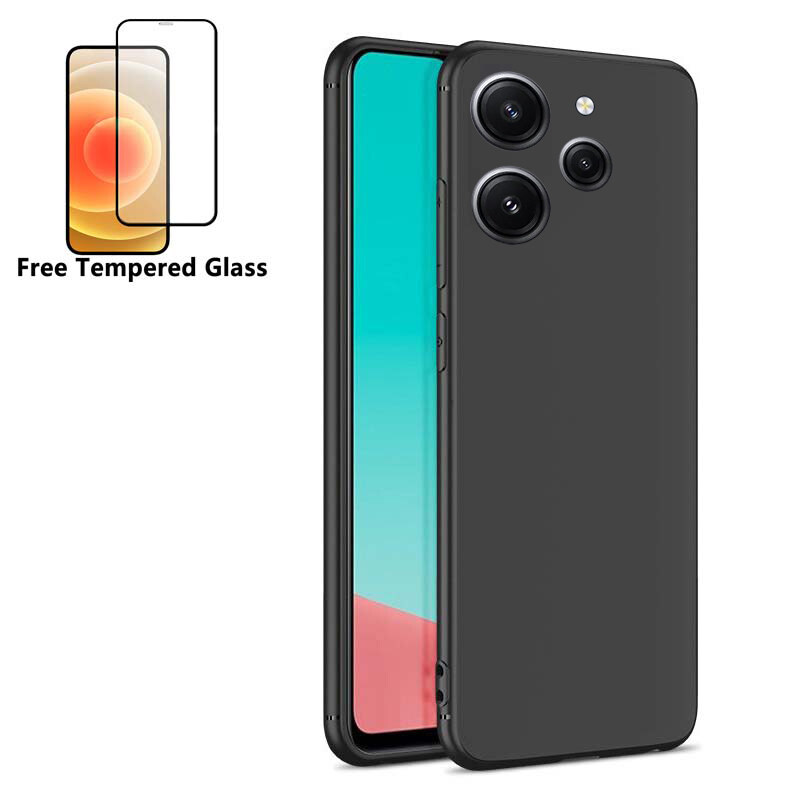 2023 New Design For Xiaomi Redmi 12 Phone case + Tempered Glass Screen Protector Film Transparent Clear Silicone for Redmi12 Phone Casing