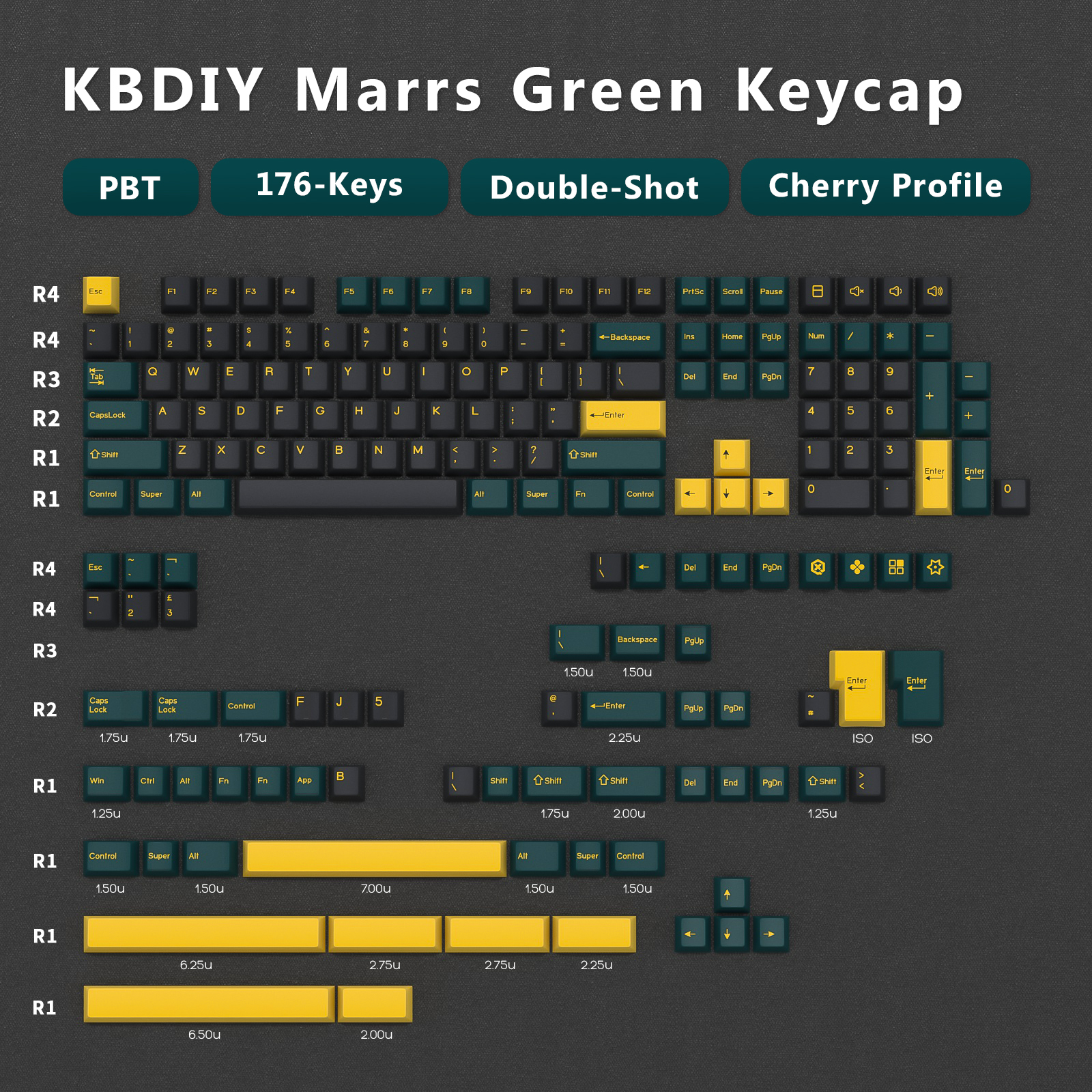 KBDiy GMK MarrsGreen Keycap Cherry Profile Double Shot PBT ISO Keycaps For DIY Gamer Mechanical Keyboard Kit Gaming Point KeyCap. 