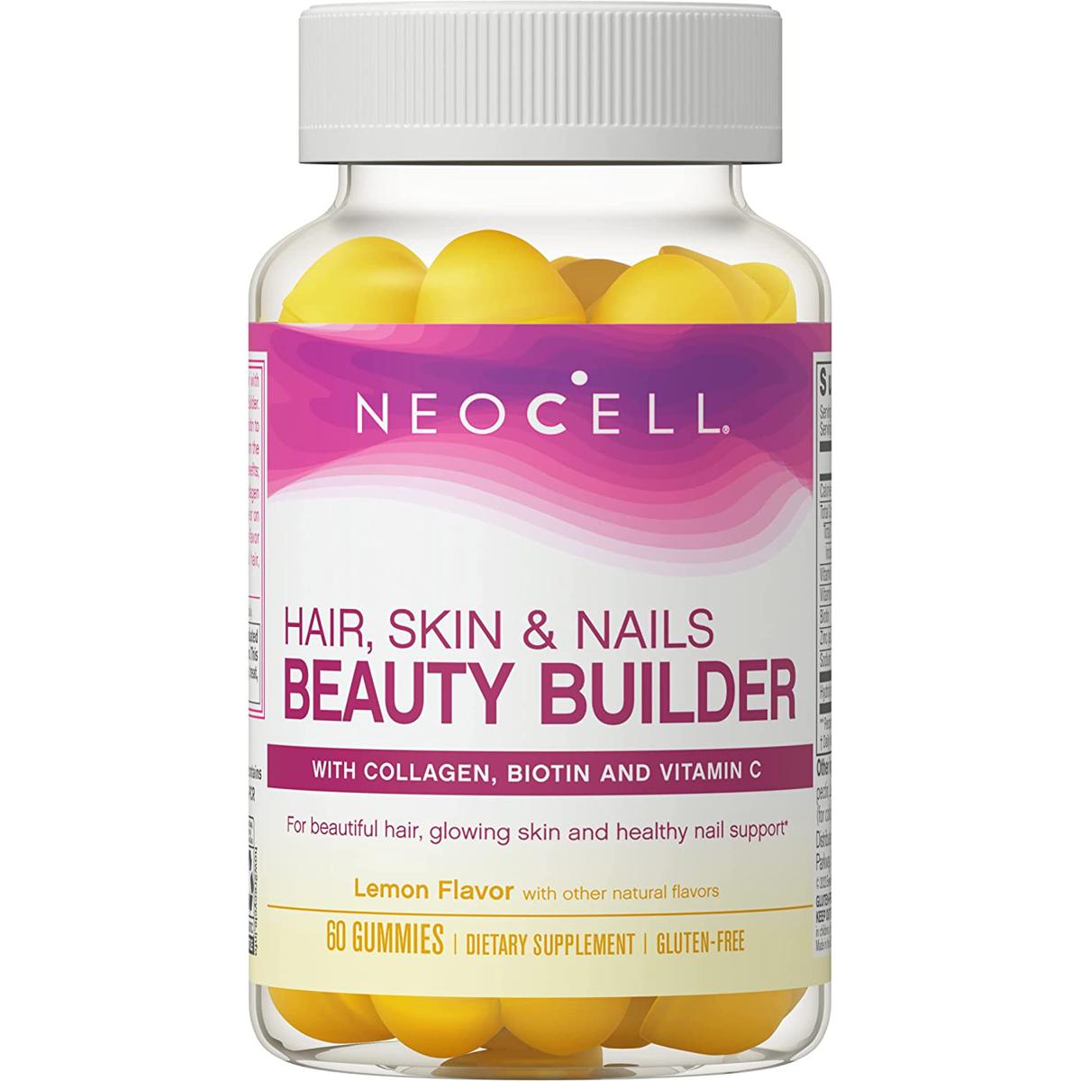 NeoCell Collagen, Vitamin C & Biotin Supplement, Beauty Builder - Support for Hair, Skin & Nails, Collagen Type 1 and 3, Lemon Flavor, 60 Gummies