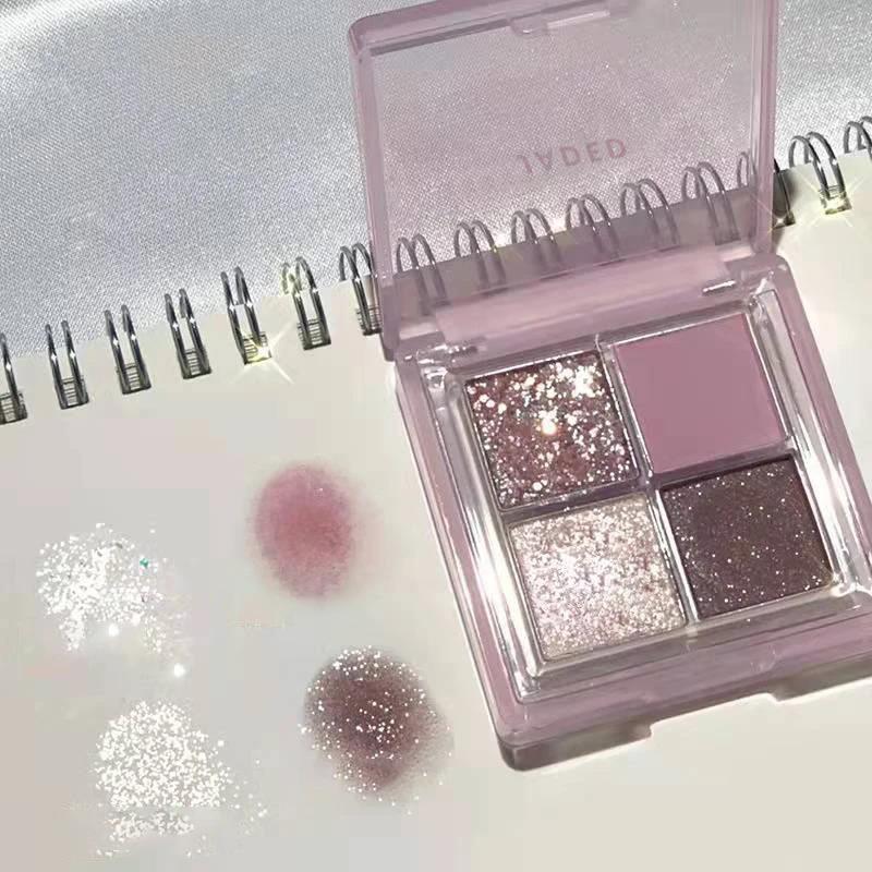 Four-color Eyeshadow Palette Glitter Sequins low-saturation Purple Grey Brown Matte Pearlescent Earthy Eye Shadow Pallete Makeup