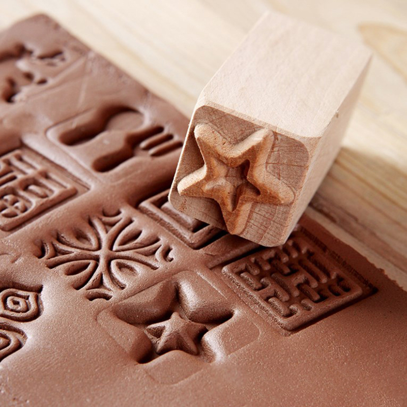 Hand Carved Wooden Stamps Wood Seal for Printing DIY Clay Pottery Printing Blocks Clay Tool Fish Bone / Squirrel / Flower / Deer SnowWhite. 