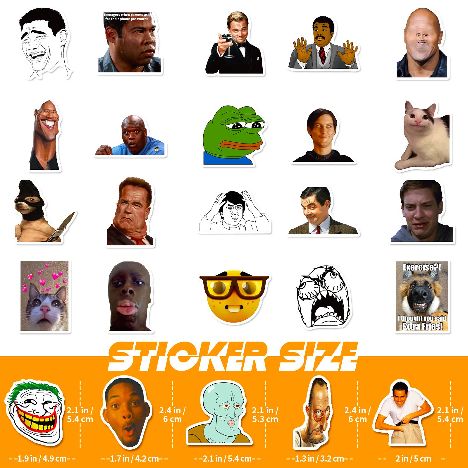50 Zhang Disgusting Facial Expression Bag Stickers New Emoji Graffiti Stickers Funny Character Facial Expression Bag Stickers. 