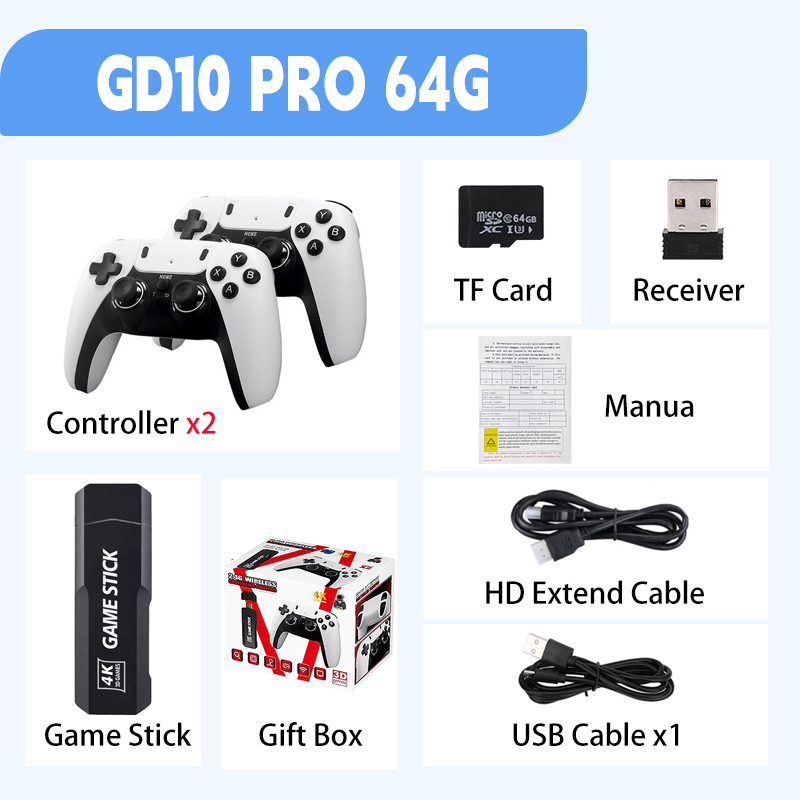 New GD10 PRO Video Game Console 4K HD 2.4G Video Game Player Handheld Video Game Wireless Controller TV Game Stick 20000+Games. 