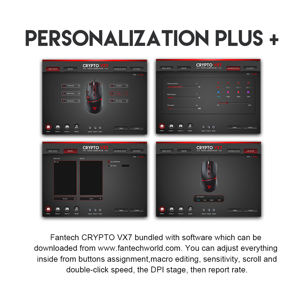 FANTECH CRYPTO VX7 Gaming Mouse 7000DPI and 6 Buttons Macro Huano 10M Switch Game RGB Wired Mouse For Laptop PC Gamer Mice. 