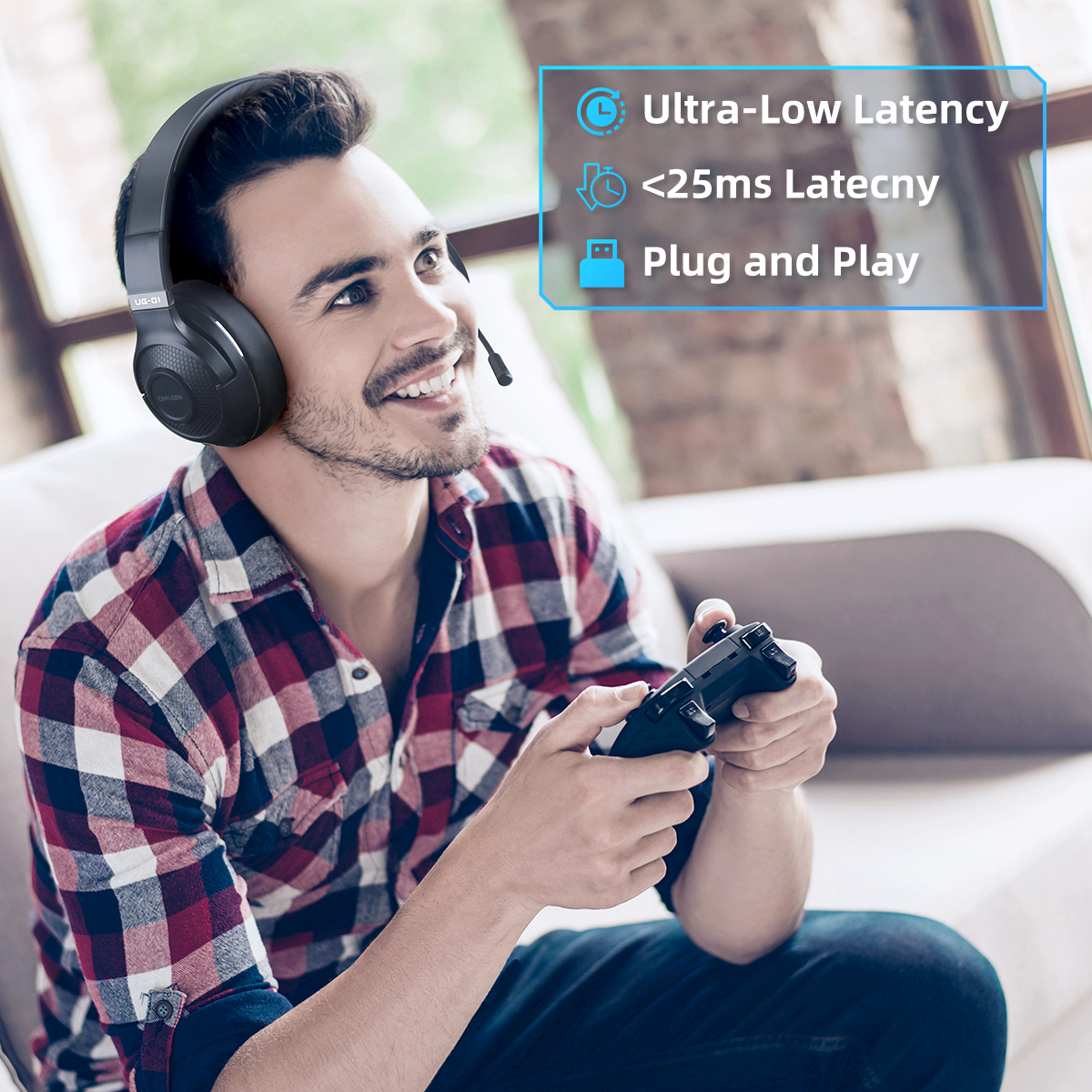 CINPUSEN UG-01 2.4Ghz Wireless Gaming Headset for PC, PS5, PS4, MacBook, with Microphone, Soft Earmuff - 40 Hours Playtime. 